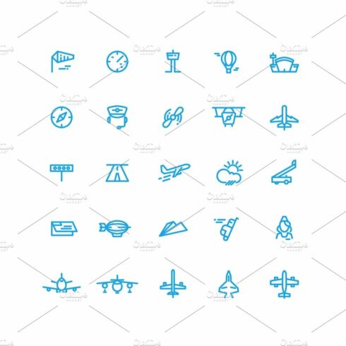 Aviation and airport icons set cover image.