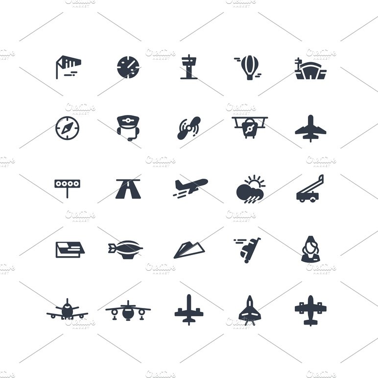 Airplanes and flight vector icons cover image.