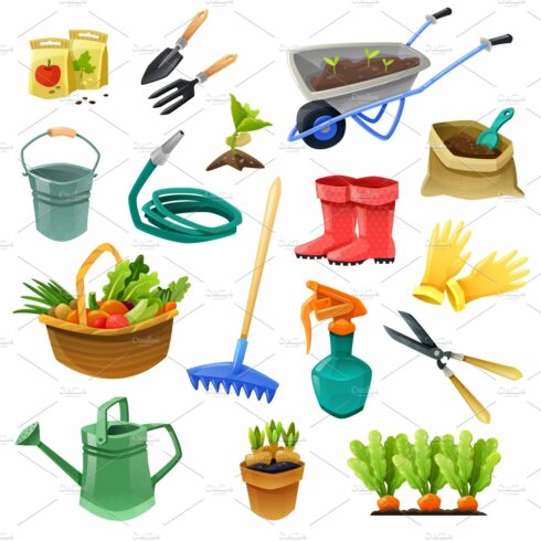 Gardening color icons cover image.
