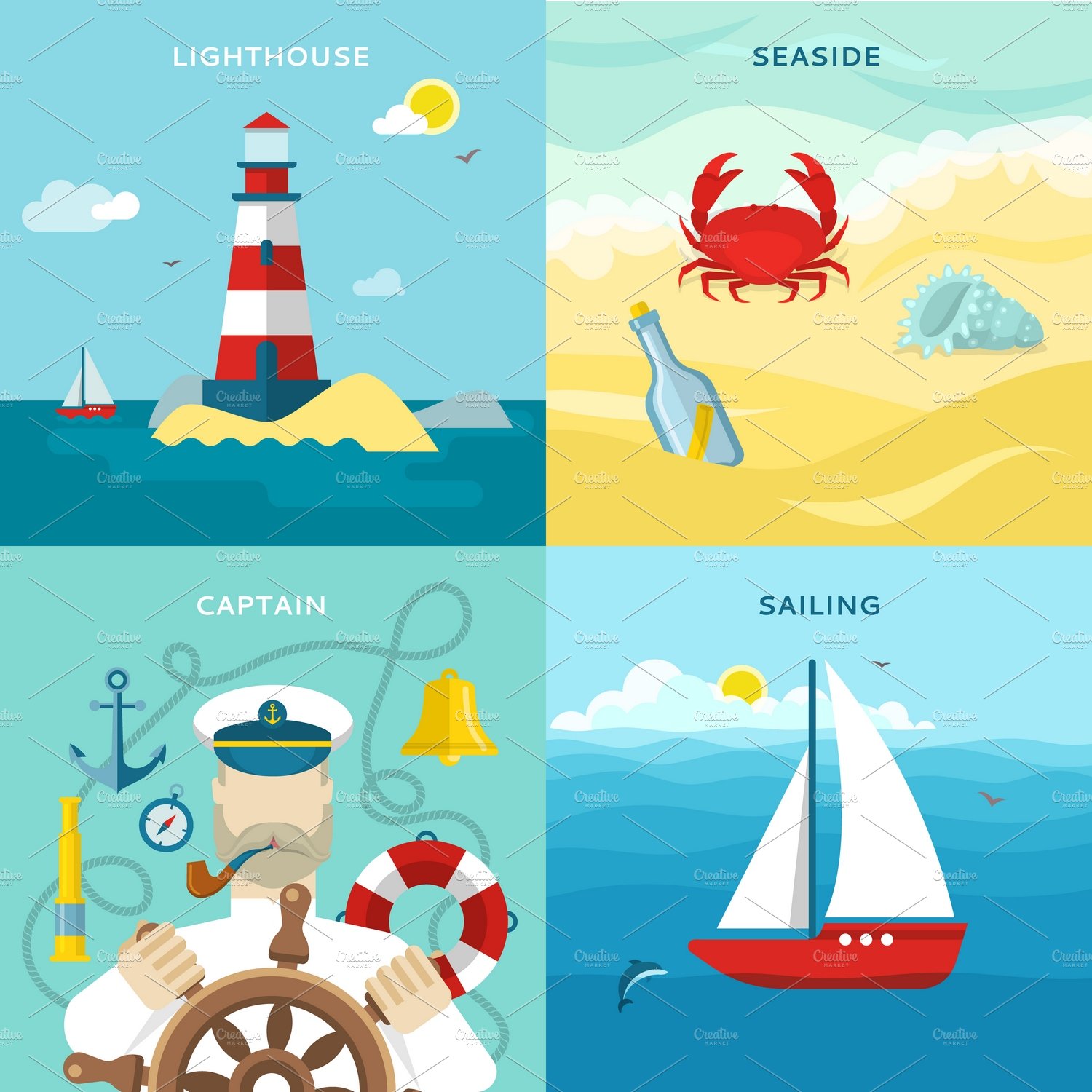 Nautical Colored Icons Set cover image.