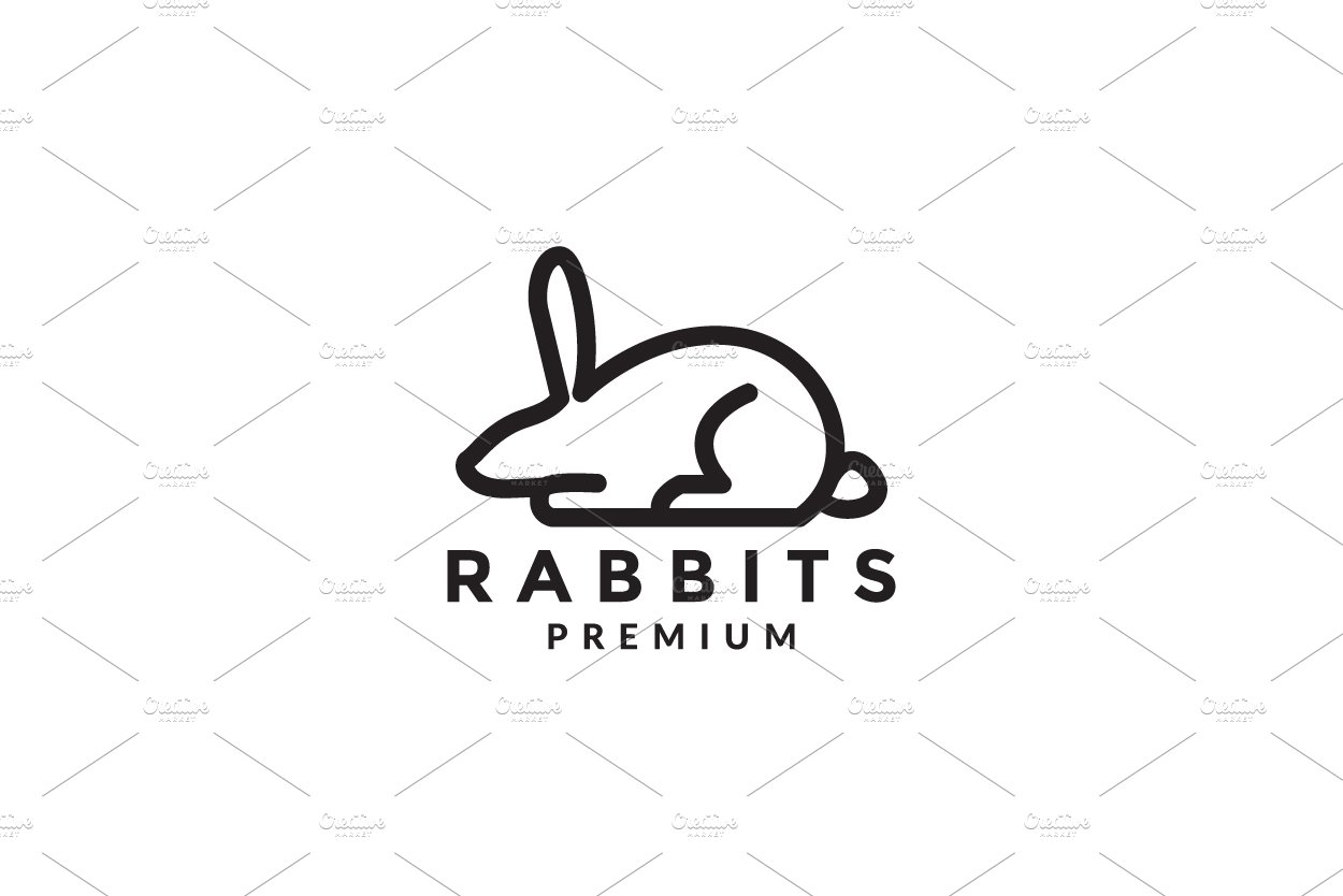 lines art cute rabbits pets logo cover image.