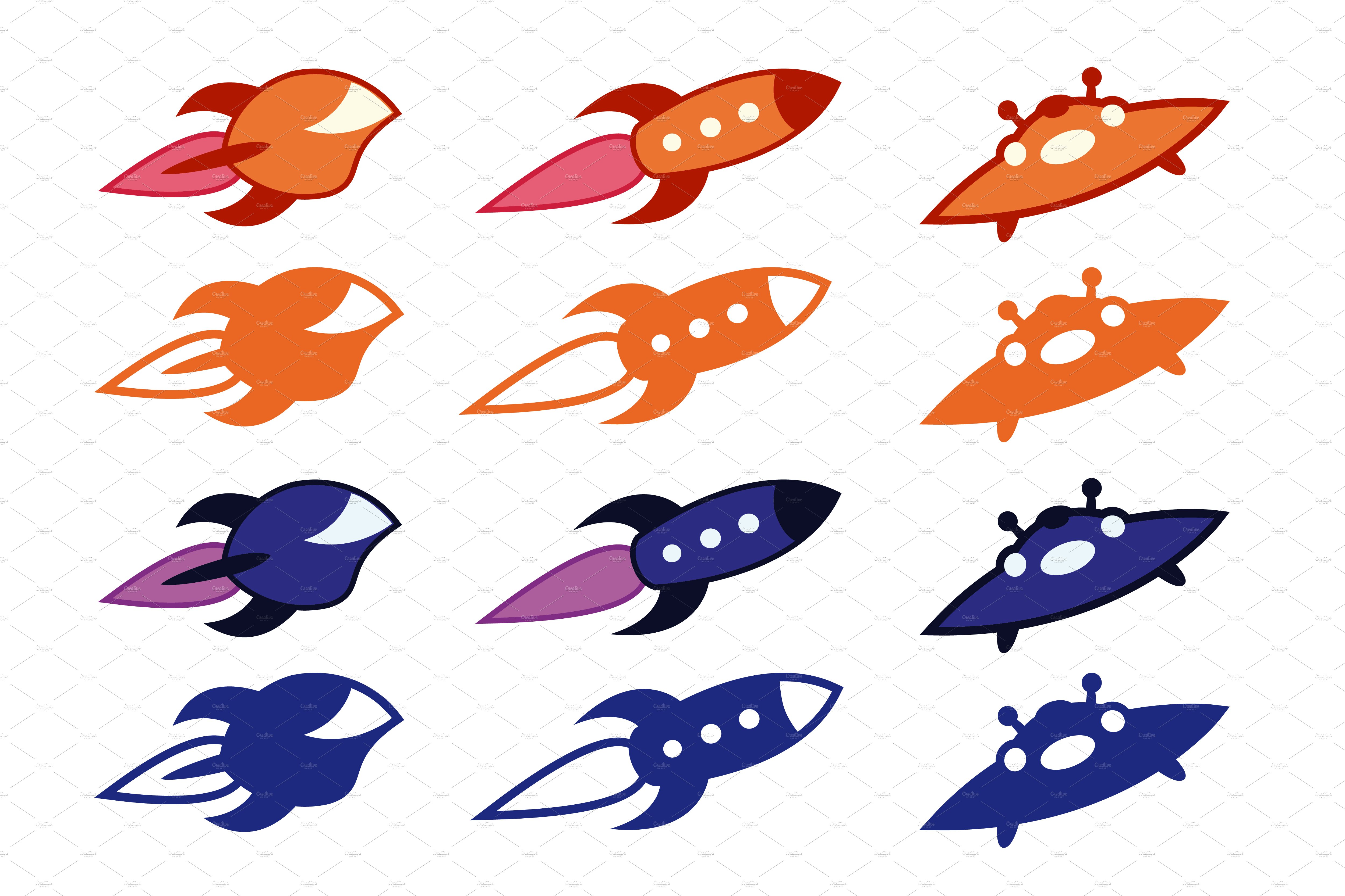 Cartoon spaceships vector icon set cover image.