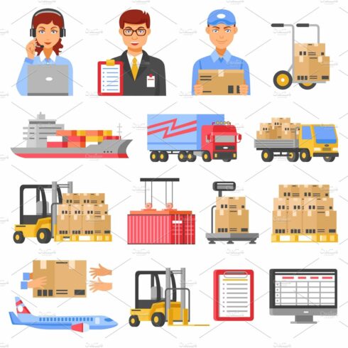 Logistics and delivery icons set cover image.