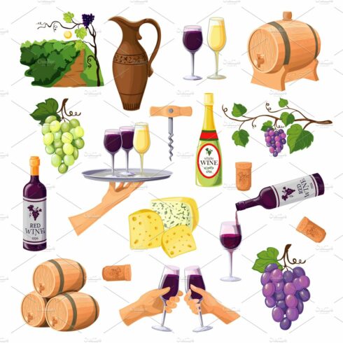 Color wine icons set cover image.