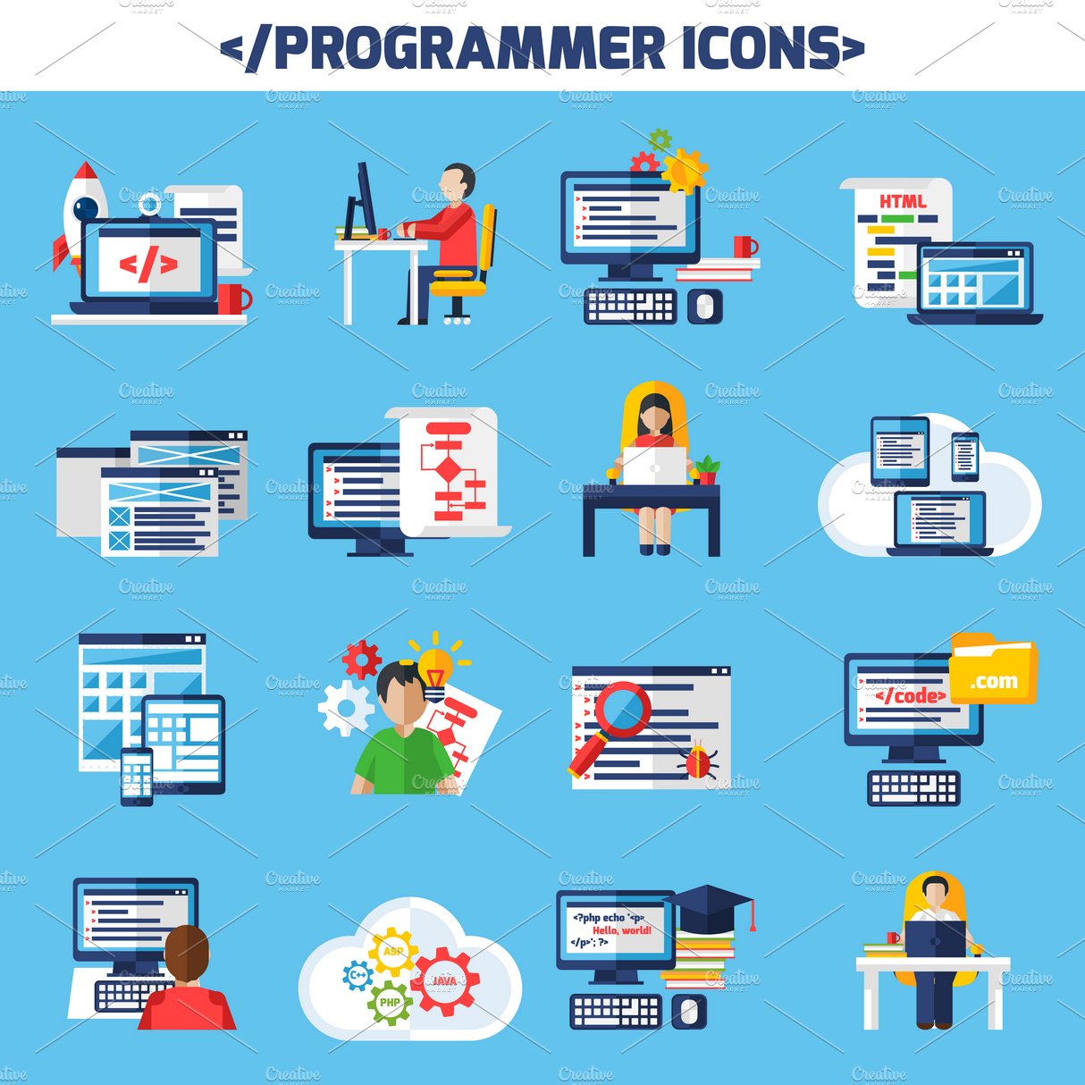 Programmer decorative icons set cover image.
