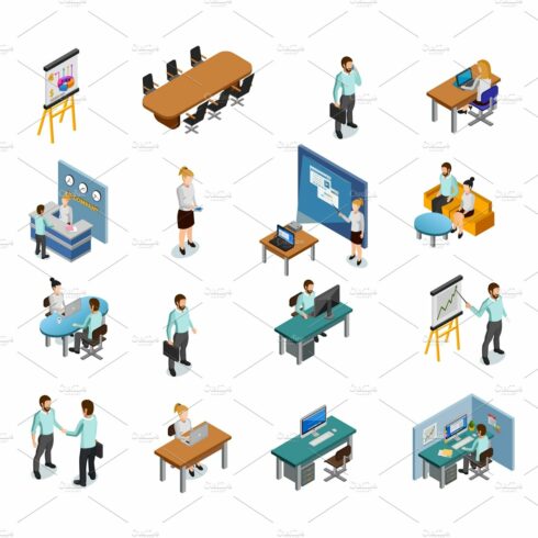 Isometric business people icons set cover image.