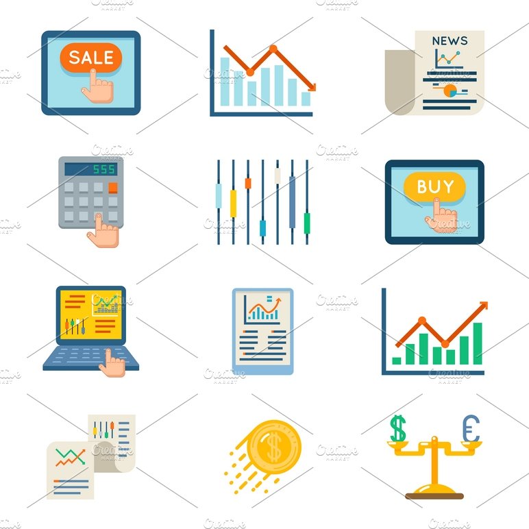 Stock finance flat icons cover image.