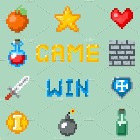 Pixel games icons for web interface cover image.