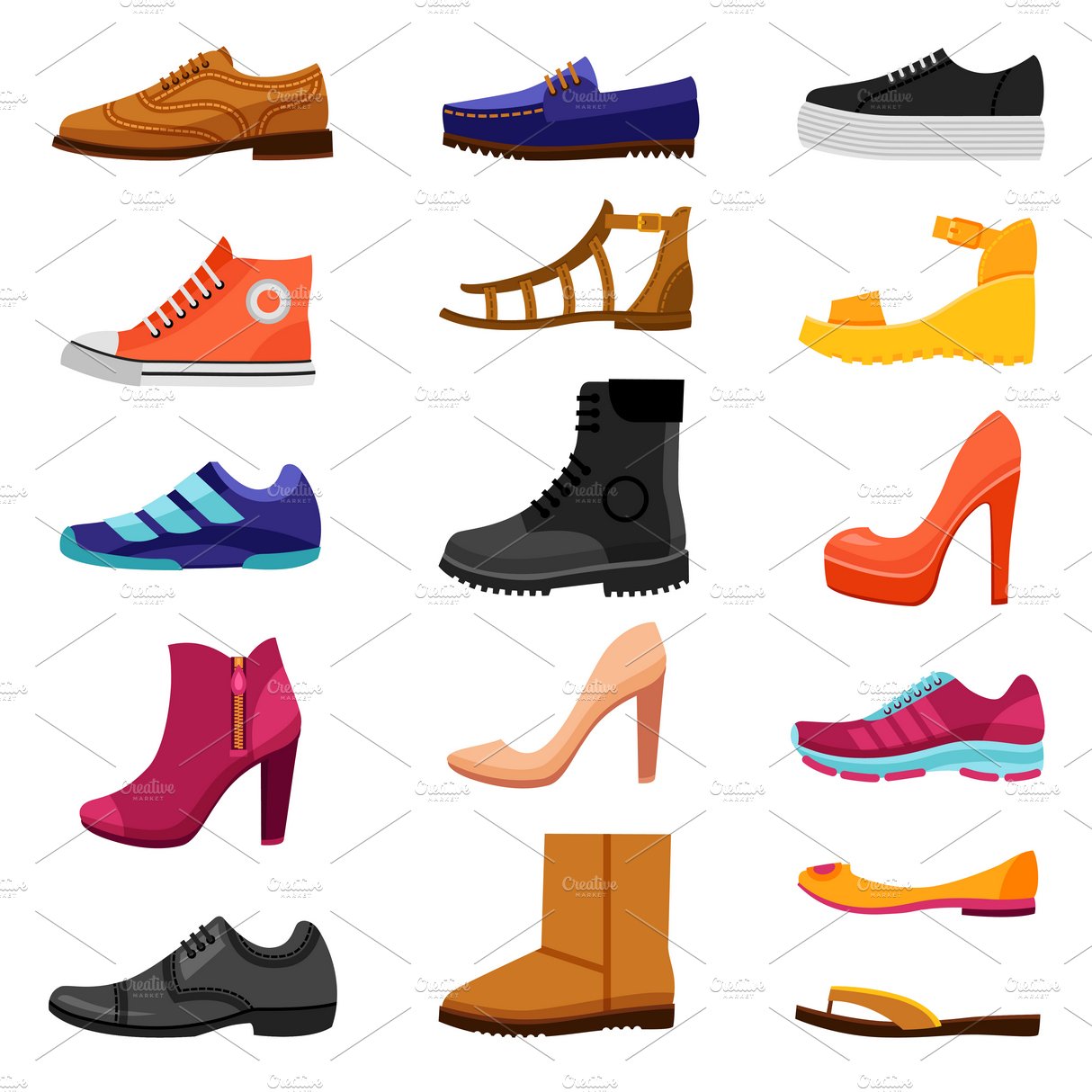 Footwear flat colored icons set cover image.