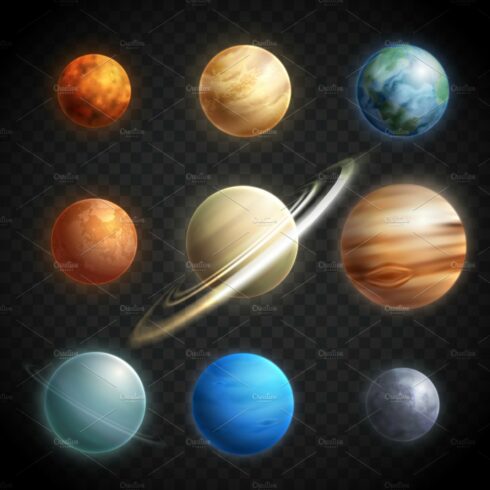 Planets realistic transparent set cover image.
