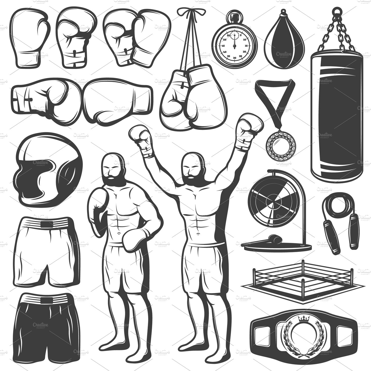 Boxing Black White Elements Set cover image.