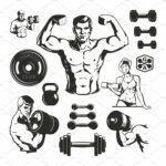 Set of Monochrome Bodybuilding Equipments. GYM or Fitness Elements -  Weight, Barbell, Dumbbell Stock Vector - Illustration of elements, icon:  120242408