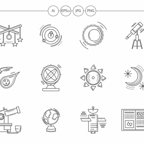 Astronomy flat line vector icons cover image.