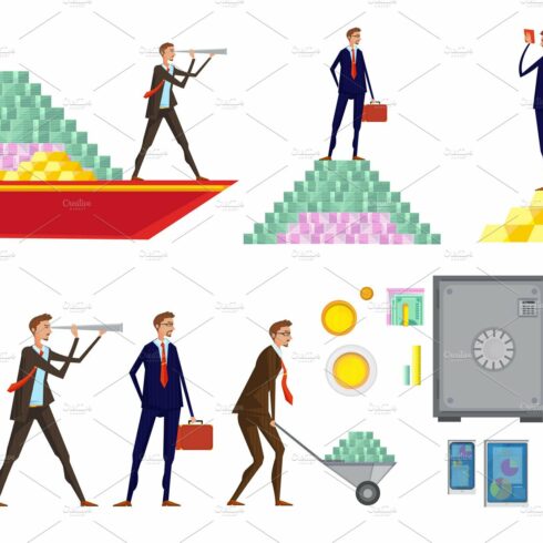 Financial wealth doodle images set cover image.