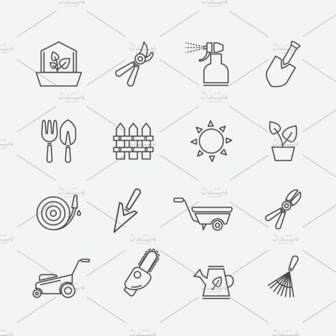Gardening line icons cover image.