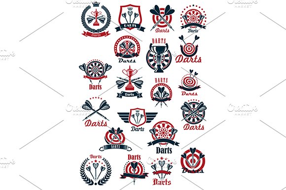 Darts sport icons and symbols set cover image.