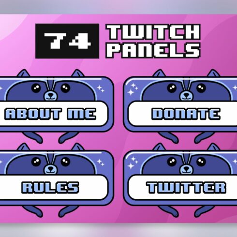74x Blue Raccoon Twitch Panels cover image.