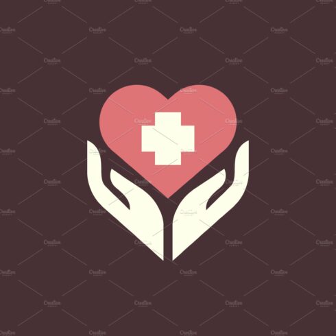 Hands + heart + medical cross logo. cover image.