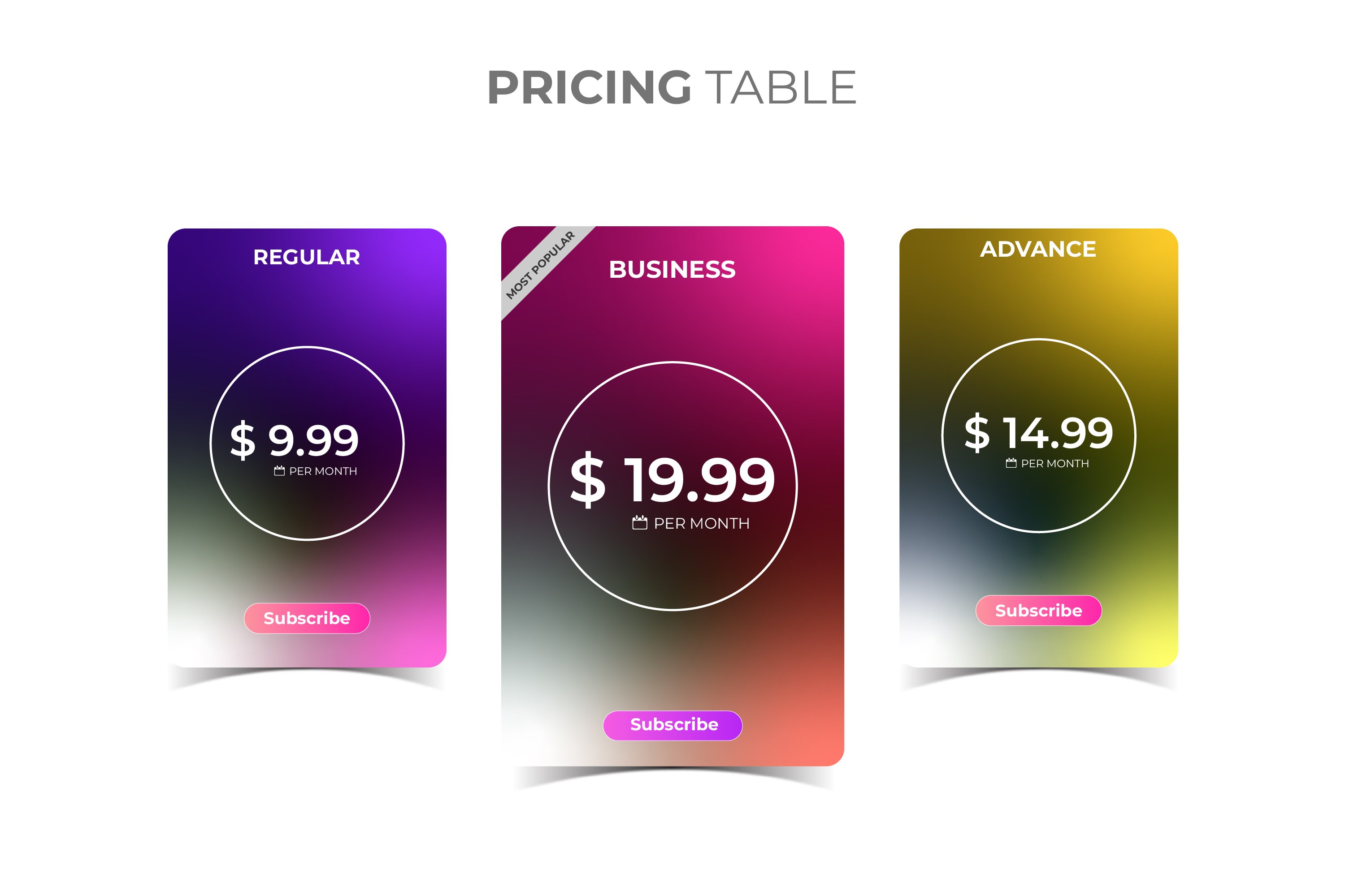 Gradient Color Pricing tables cover image.
