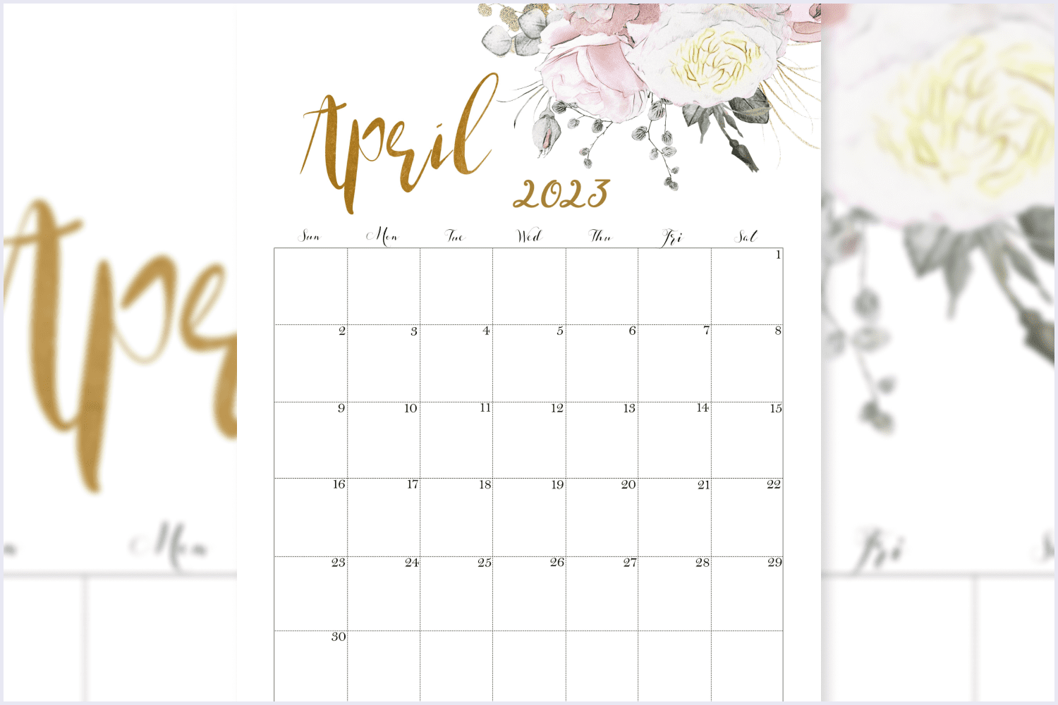 Flowery Gorgeous April Calendar template.