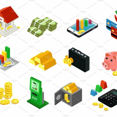 Isometric Financial Icons Set cover image.