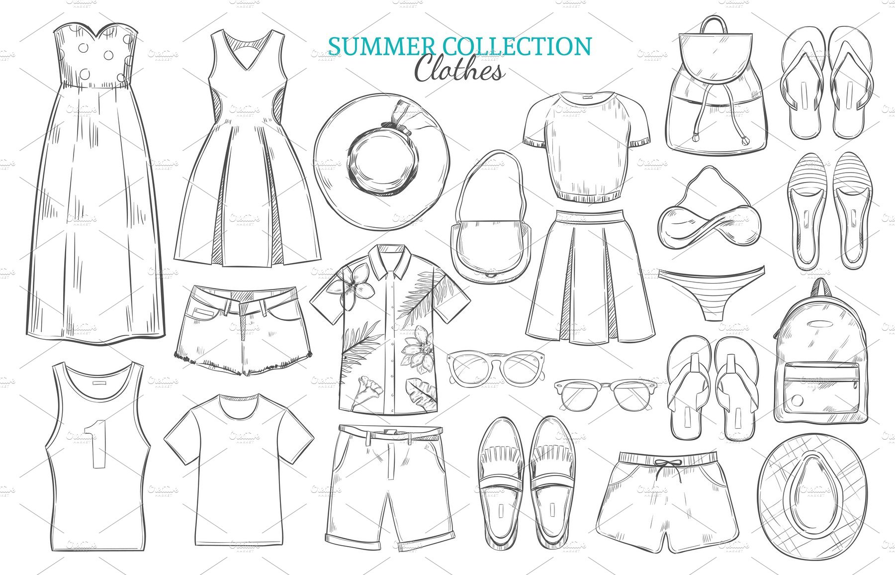 Hand Drawn Fashion Illustration Summer Outfit. Season Look On Orange Vector  Background. Artistic Doddle Drawing Actual Wear. Creative Ink Art Work  Royalty Free SVG, Cliparts, Vectors, and Stock Illustration. Image  145604682.