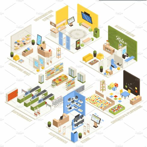 Shopping mall isometric compositions cover image.