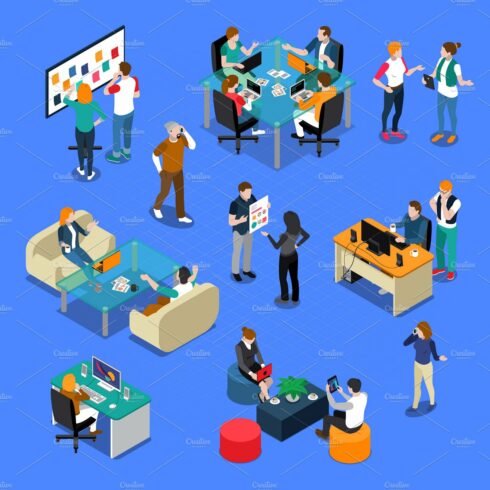 Coworking isometric set cover image.