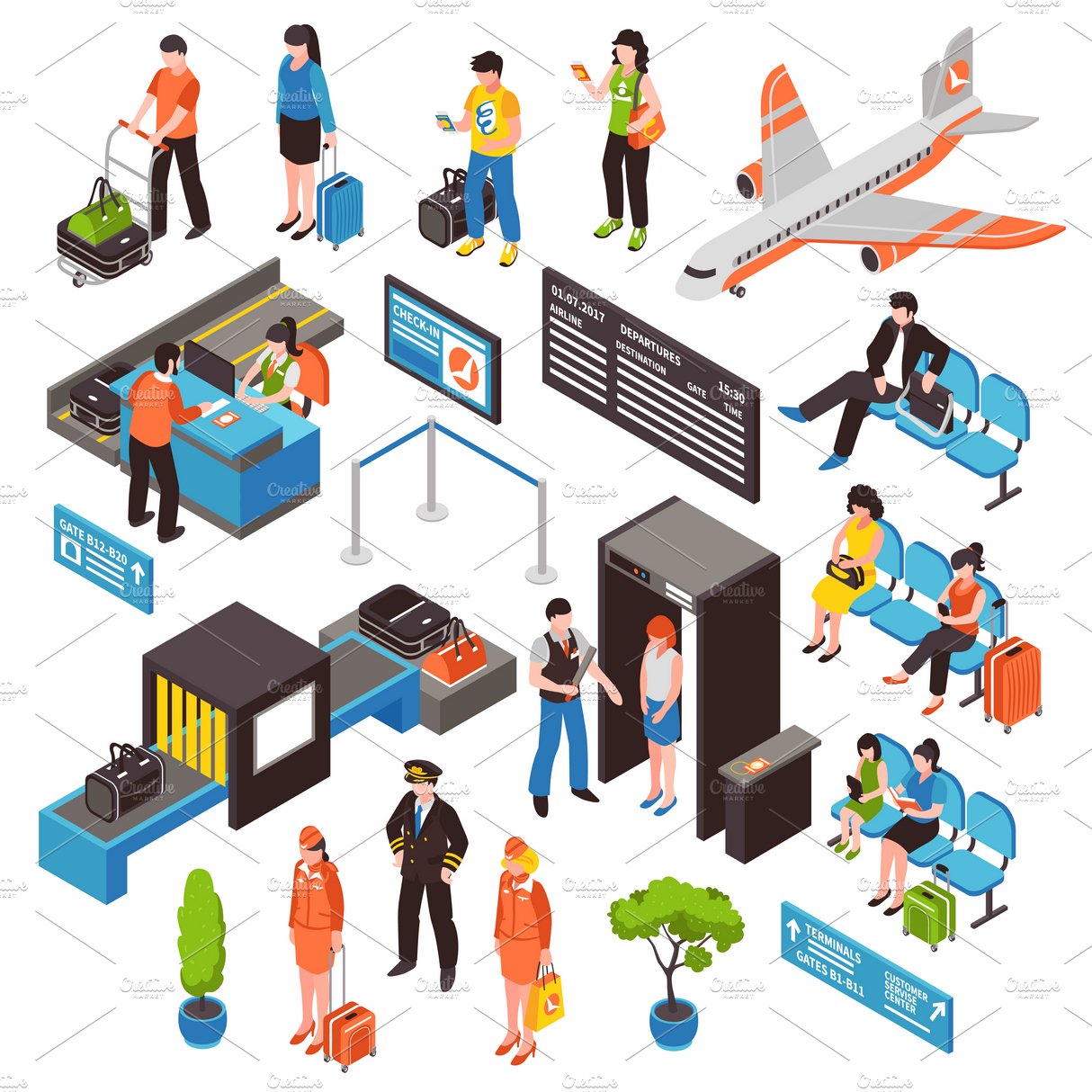 Airport isometric icons set cover image.