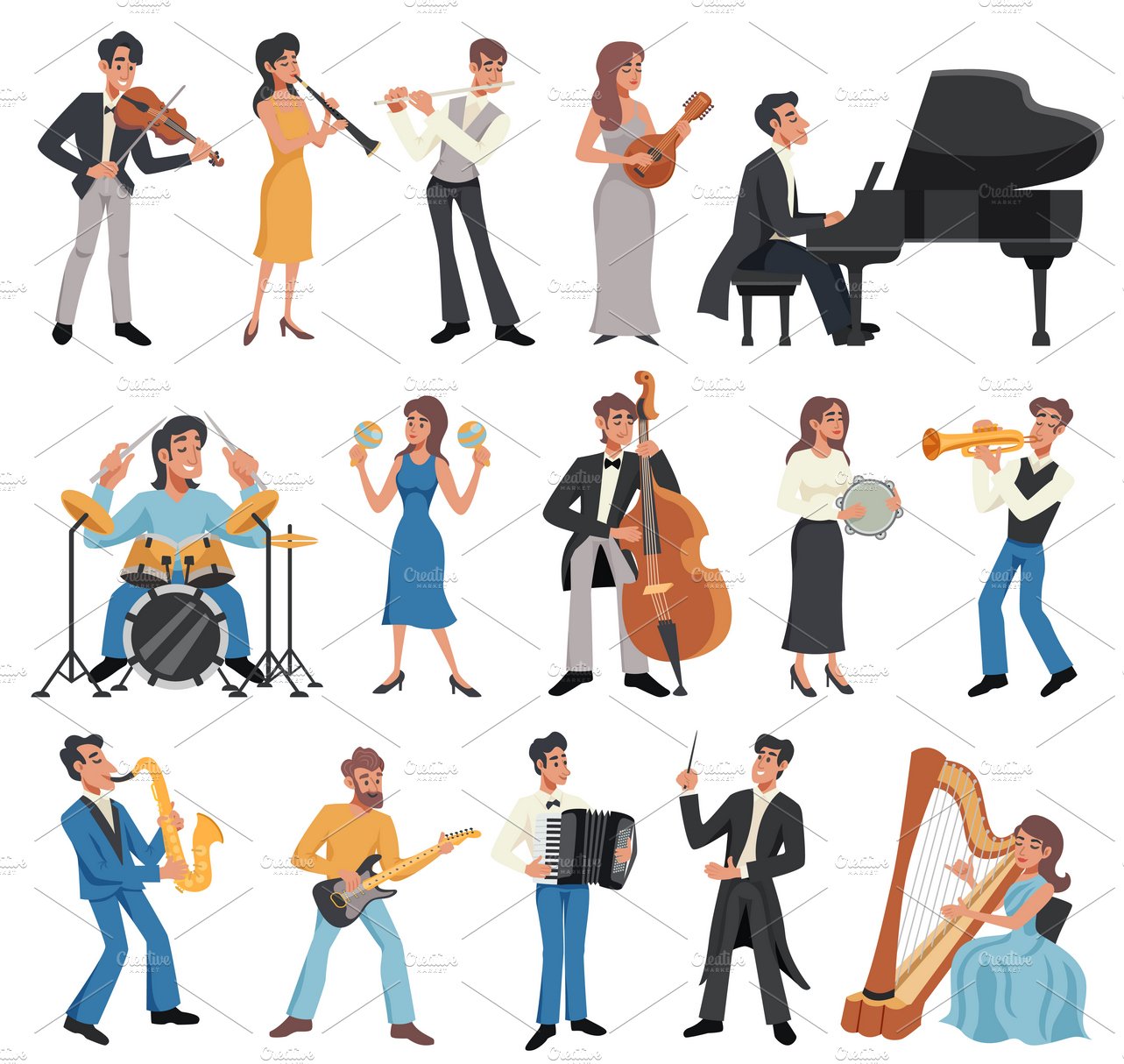 Isolated musician icon set cover image.