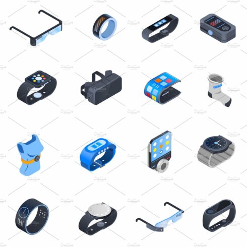 Wearable technology isometric icons cover image.