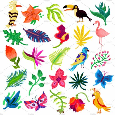 Tropical exotic icons set cover image.