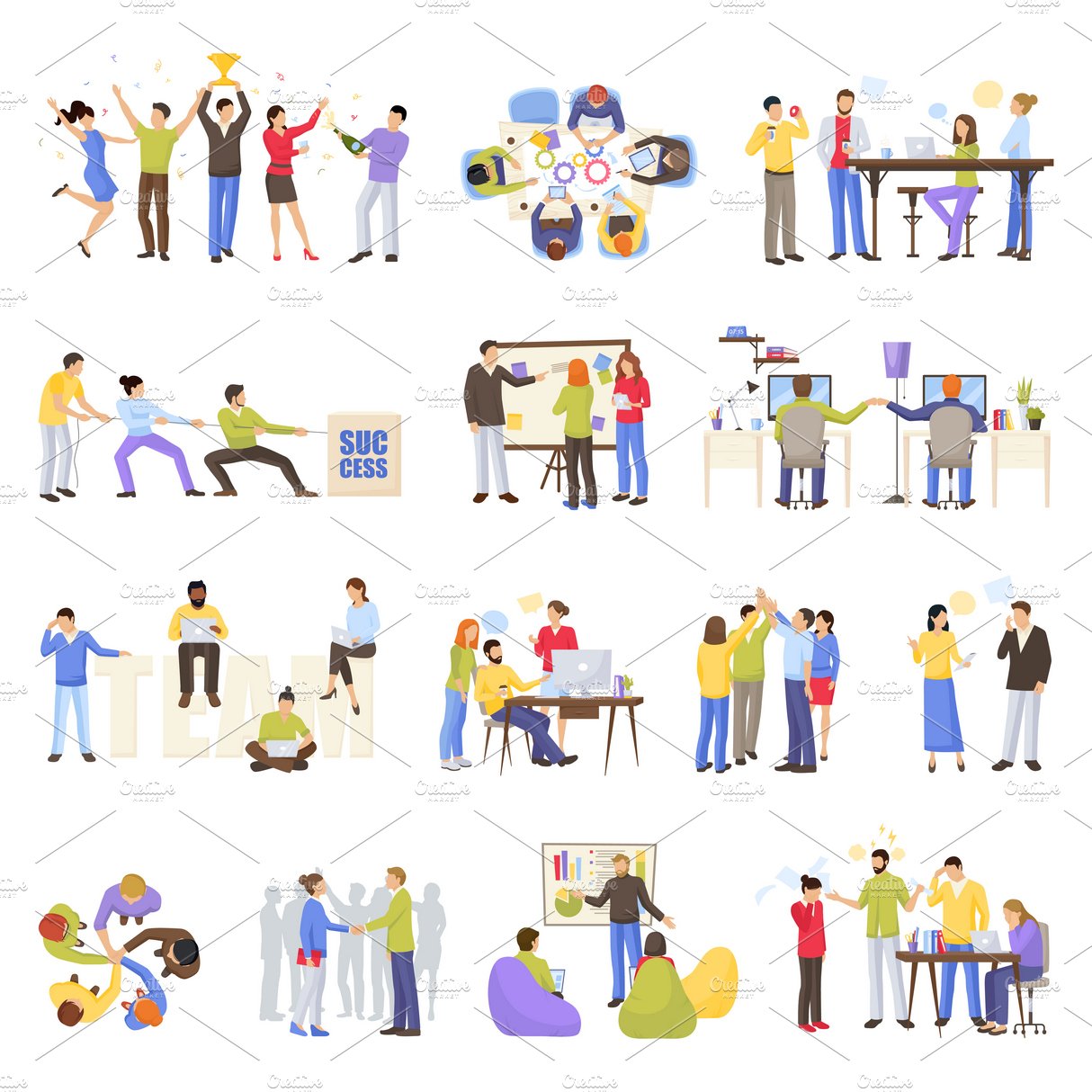 Teamwork meeting icons set cover image.