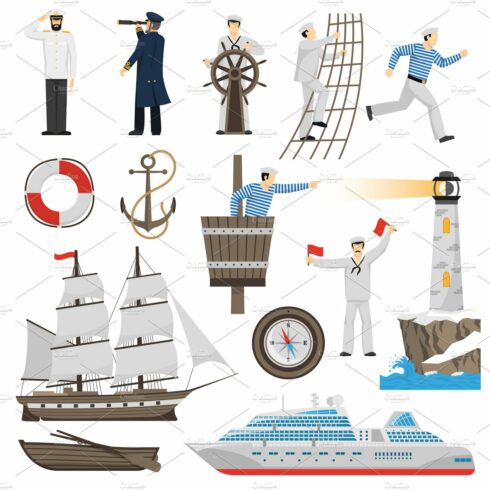 Sailing ship and cruise liner icons cover image.