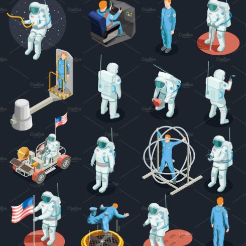 Astronaut isometric people set cover image.