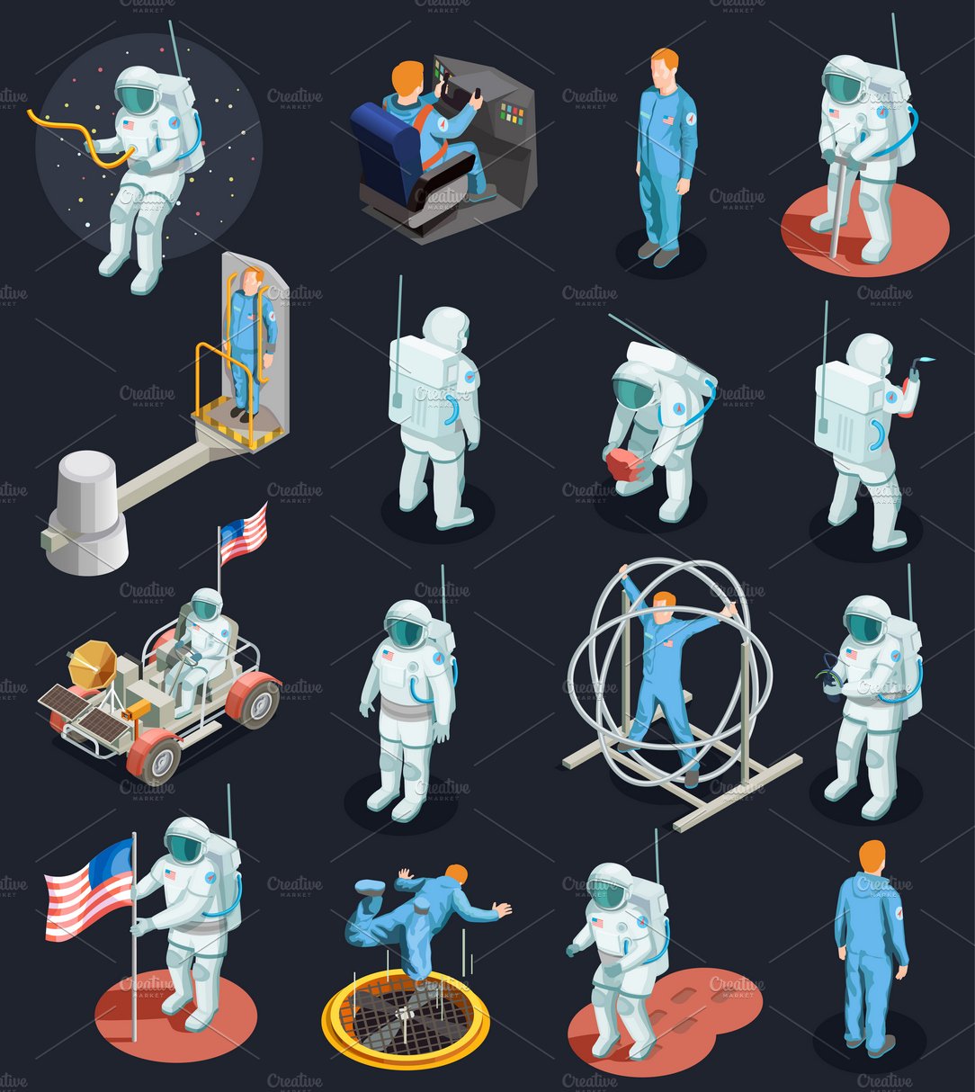 Astronaut isometric people set cover image.