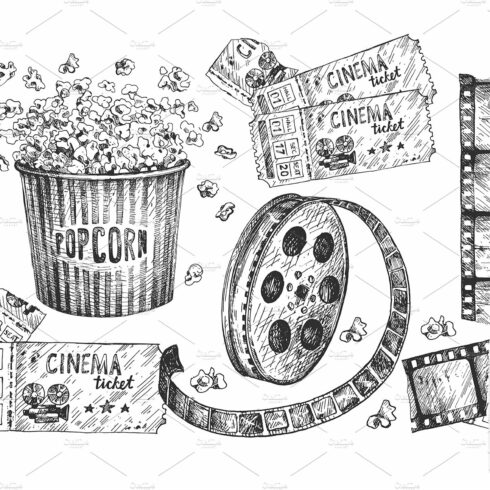 Movie cinema, multimedia icon set cover image.