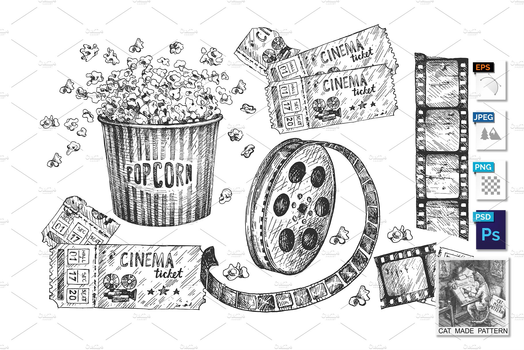 Movie cinema, multimedia icon set cover image.