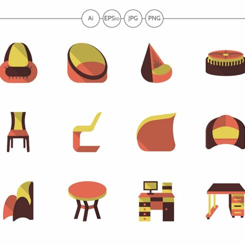 Stylish furniture flat color icons cover image.