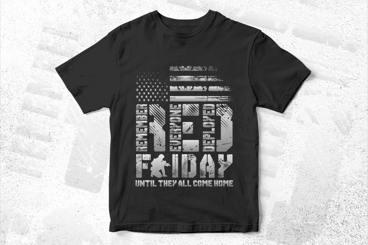 Black t - shirt with an american flag on it.
