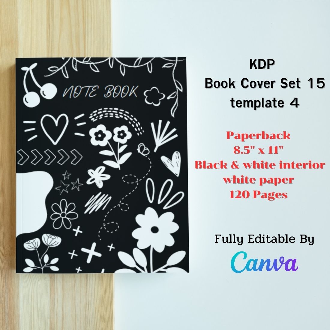 Black and white book cover with flowers and hearts.