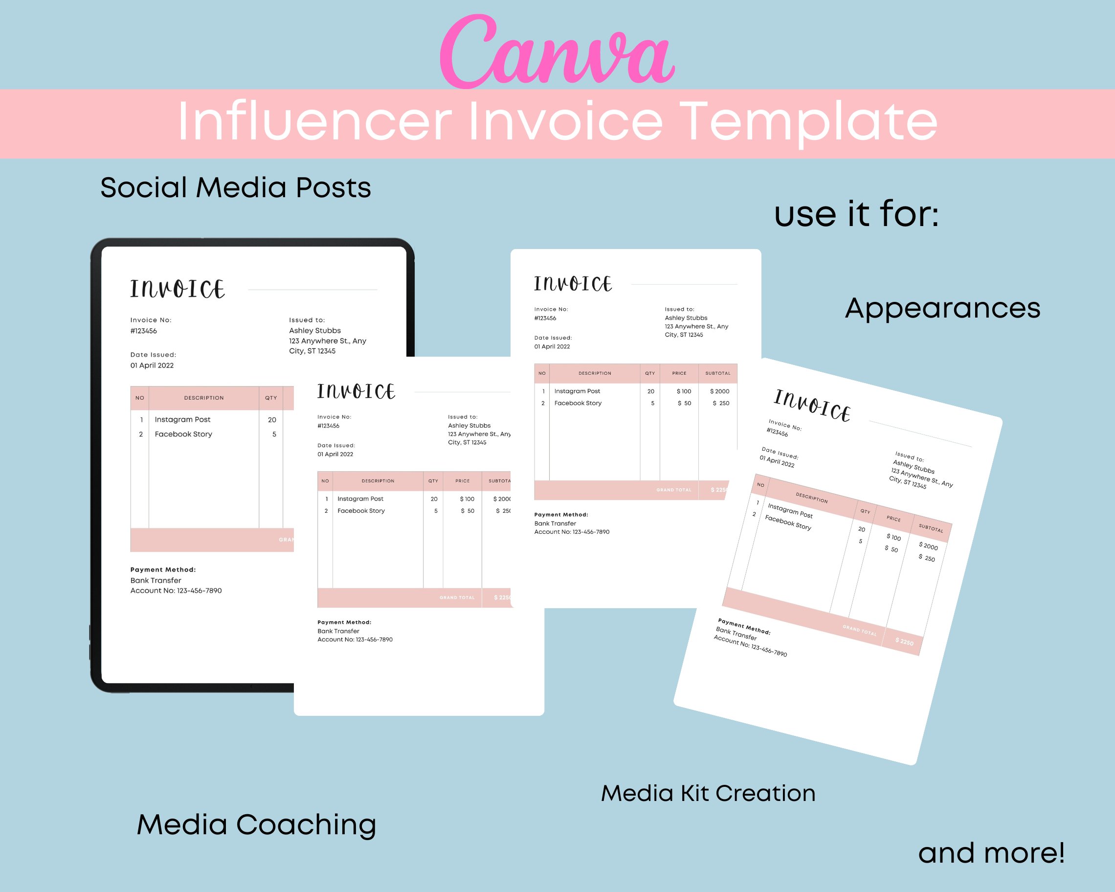 Invoice Template -Editable in Canva preview image.