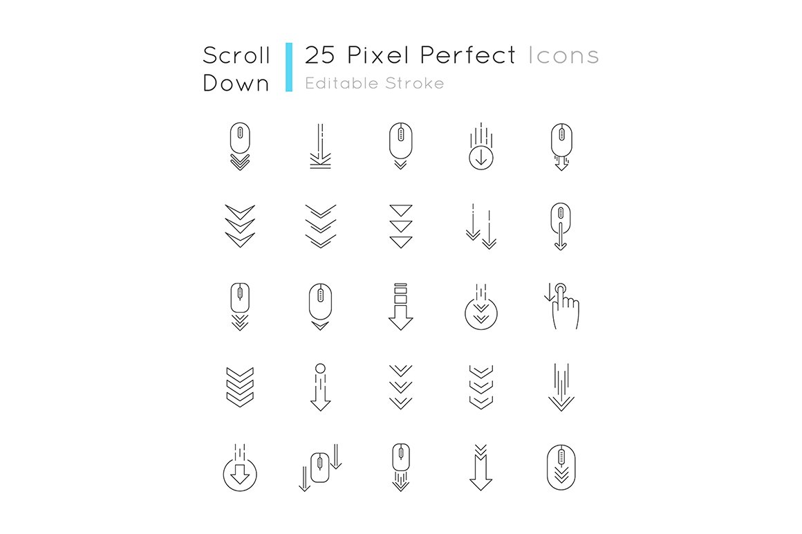 Scroll down linear icons set cover image.