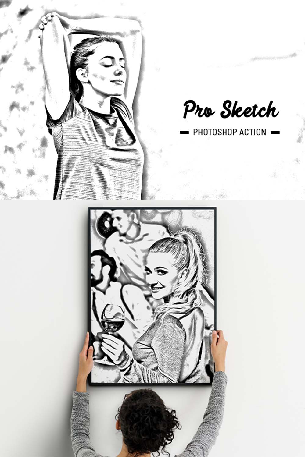 Pro Sketch Photoshop Action pinterest preview image.