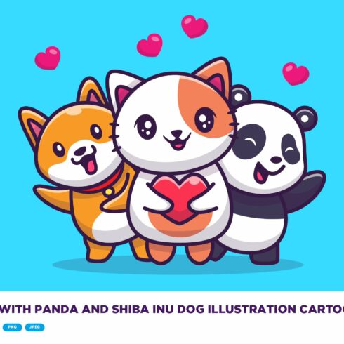 Cute Cat With Panda And Dog Cartoon cover image.