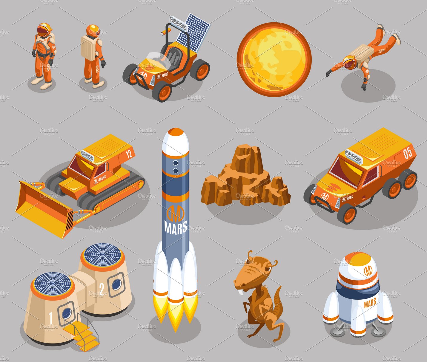 Space exploration isometric icons cover image.