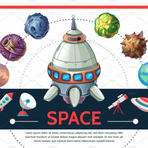 Cartoon colorful space template cover image.