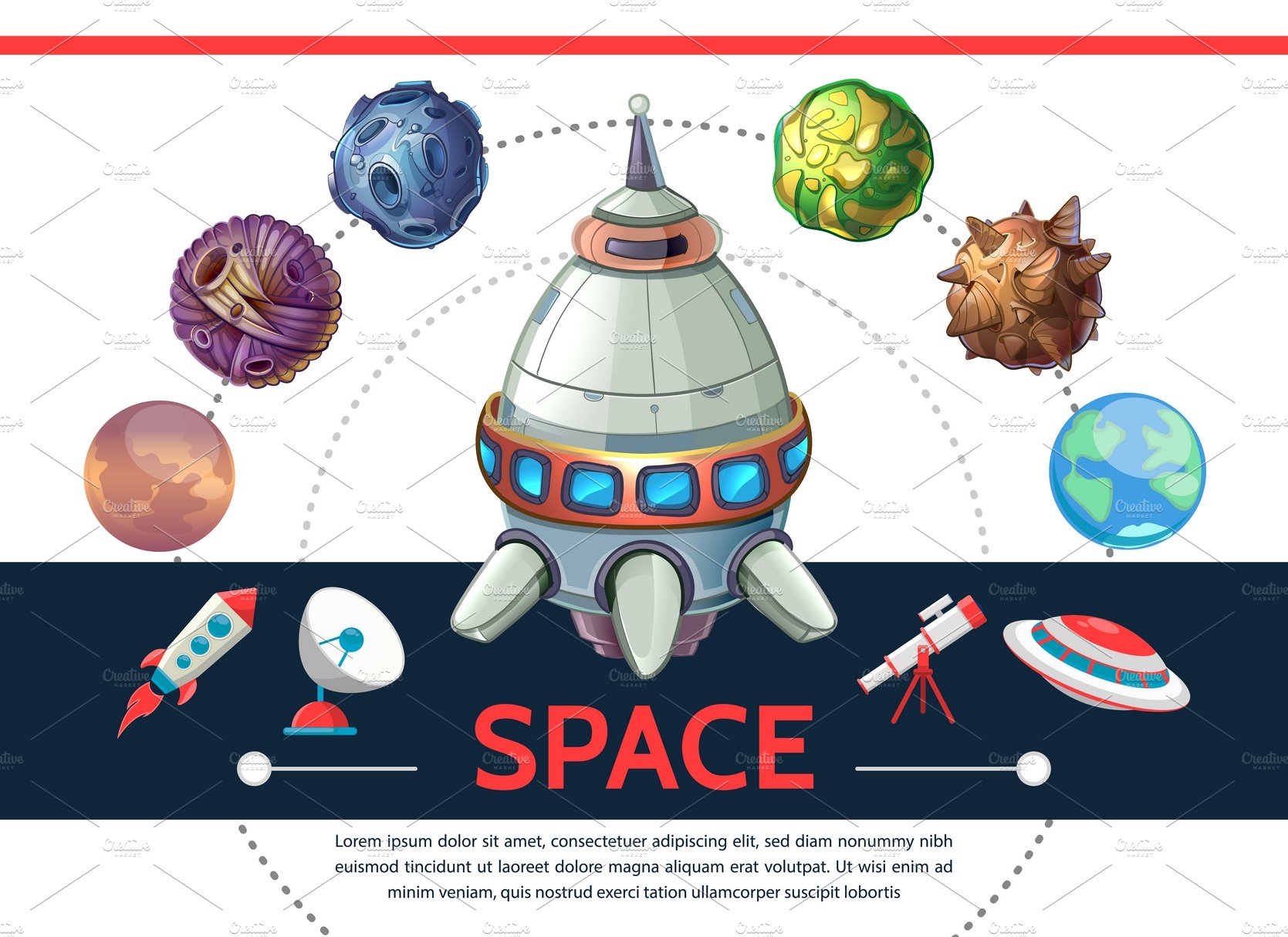 Cartoon colorful space template cover image.