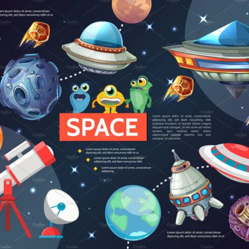 Cartoon space elements collection cover image.