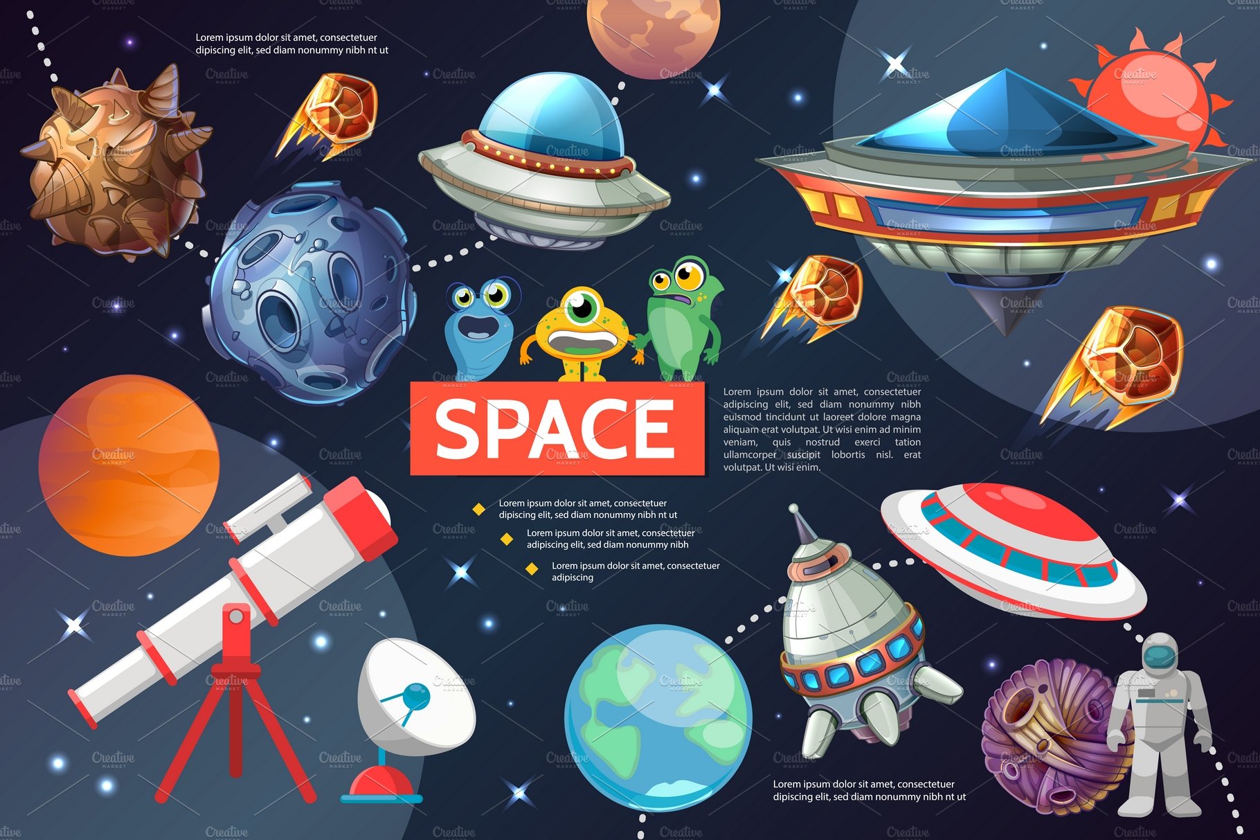 Cartoon space elements collection cover image.